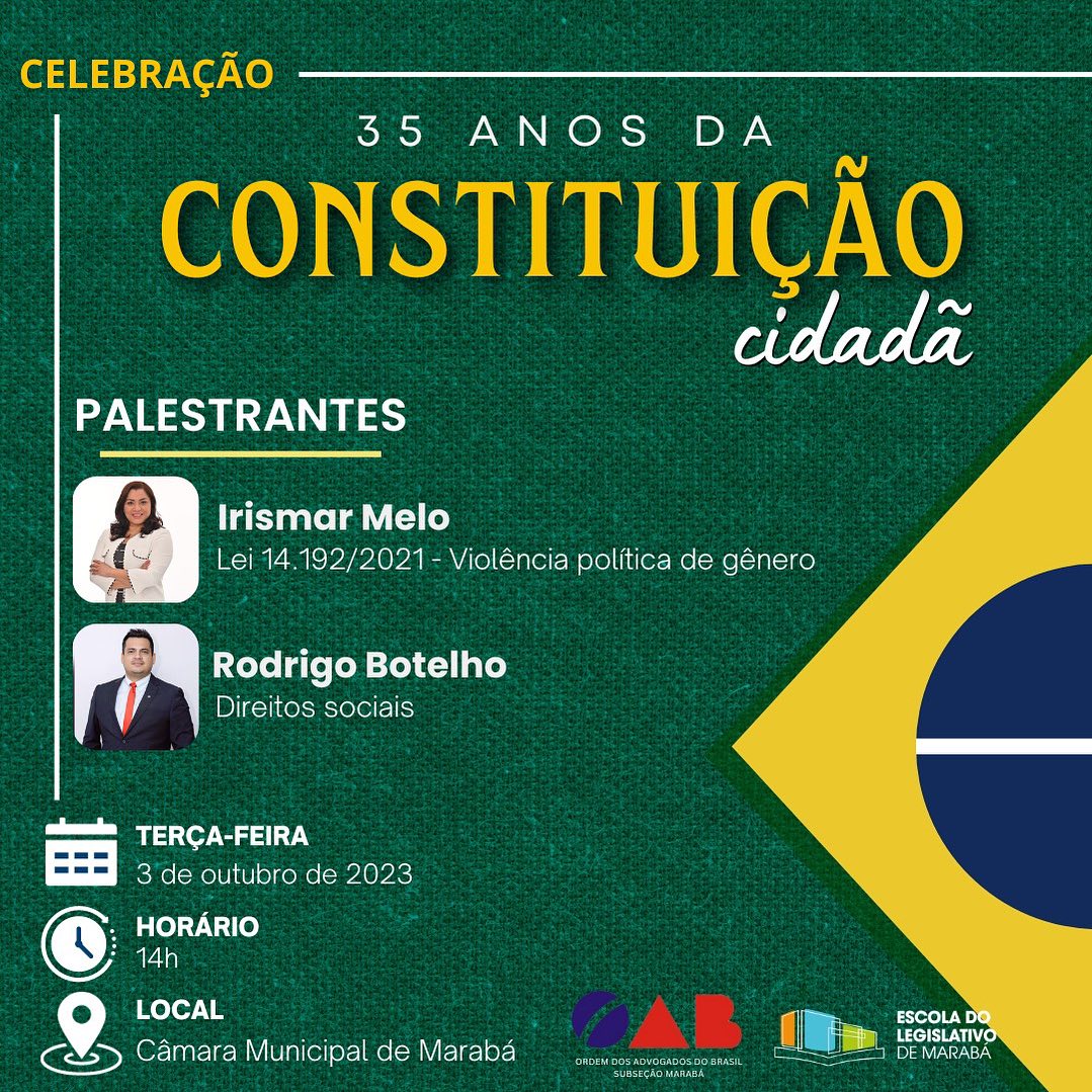 Dia 3 de outubro será realizada a celebração dos 35 anos da Constituição Cidadã